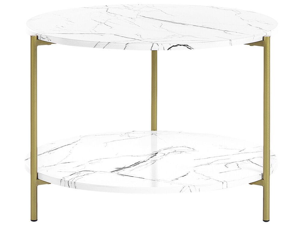 Beliani Konferenčný stolík s poličkou mramorový efekt biela so zlatou REVA